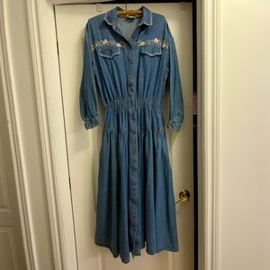 CX & Co. Vintage Country Western Denim/Jean Long Sleeve Maxi Dress (M/L)